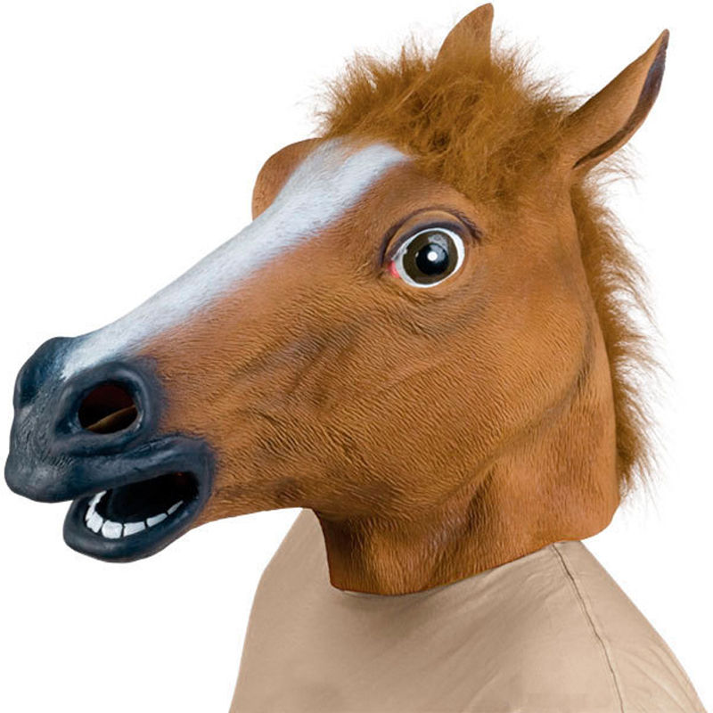ο  Ӹ ũ Ҹ ġ ҷ ǻ   ؽ /New Horse Head Mask Creepy Halloween Costume Fur Mane Latex Realistic